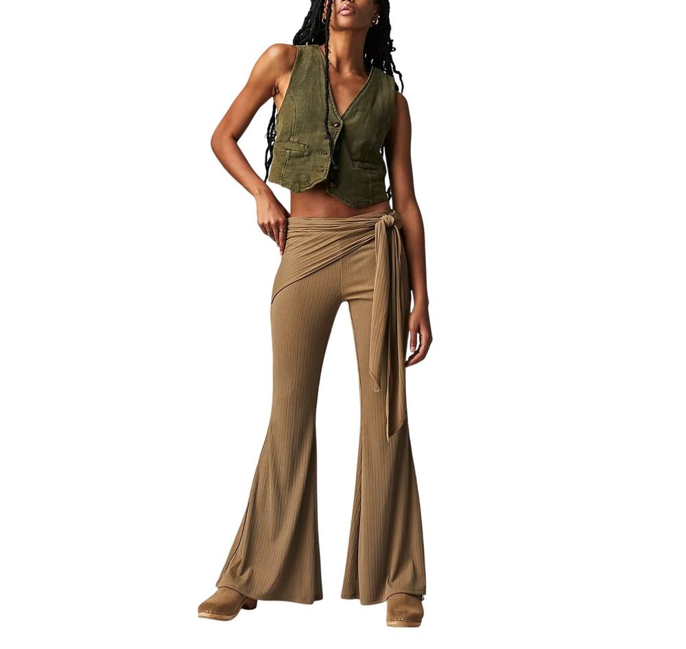 Free People Ribbed Wrap Salvaged Oak Hot Nights Pants Size S NWT